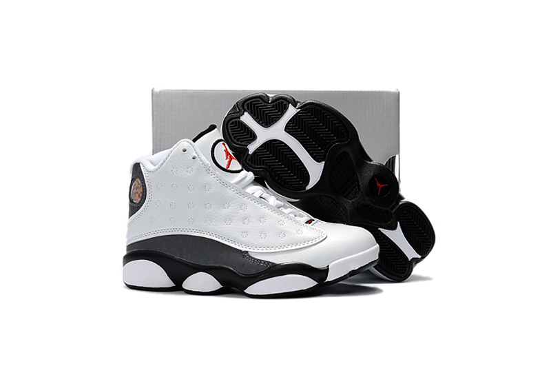 New Air Jordan 13 White Grey Black Shoes For Kids - Click Image to Close